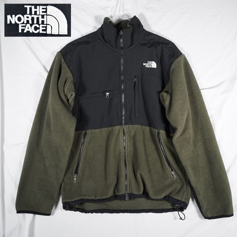 The North Face Color Block Fleece Jacket Olive Green Black Full Zip Medium